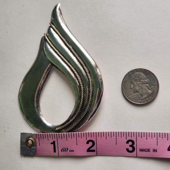 Vintage Modernist Statement Sterling Silver 925 Large Teardrop Brooch - Picture 4 of 7